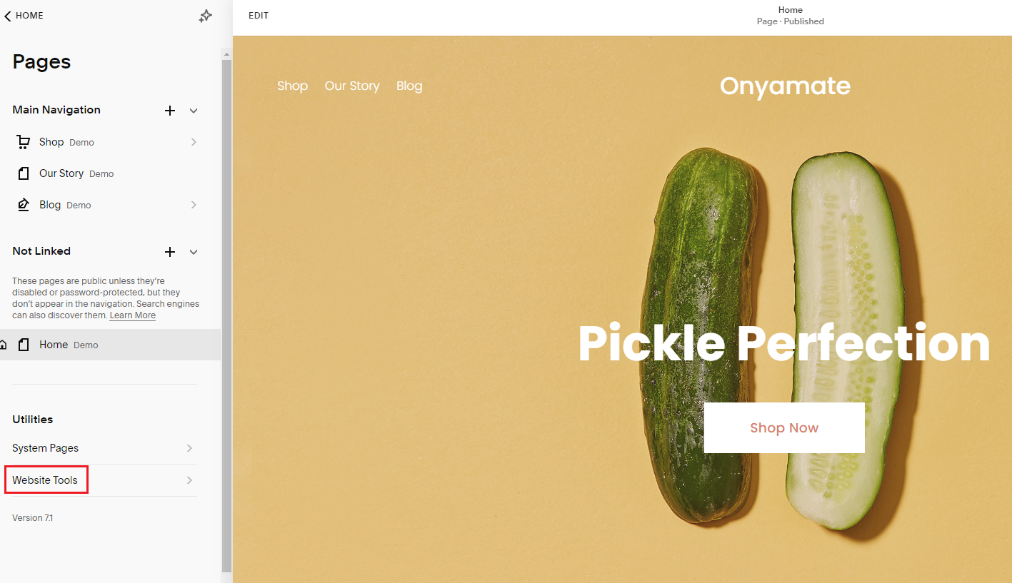 Screenshot of Website Tools menu